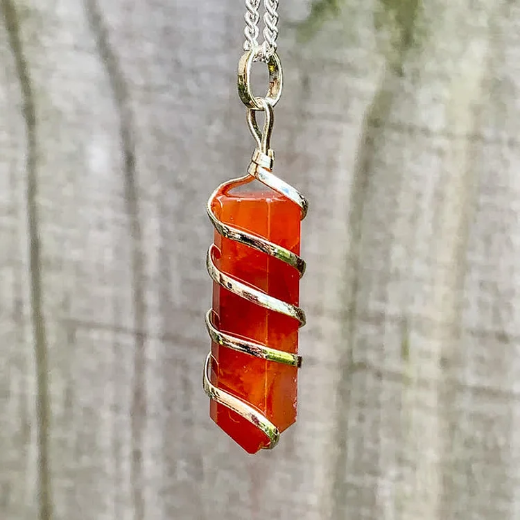 Carnelian Hexagonal Prism Bullet Head Crystal Necklace