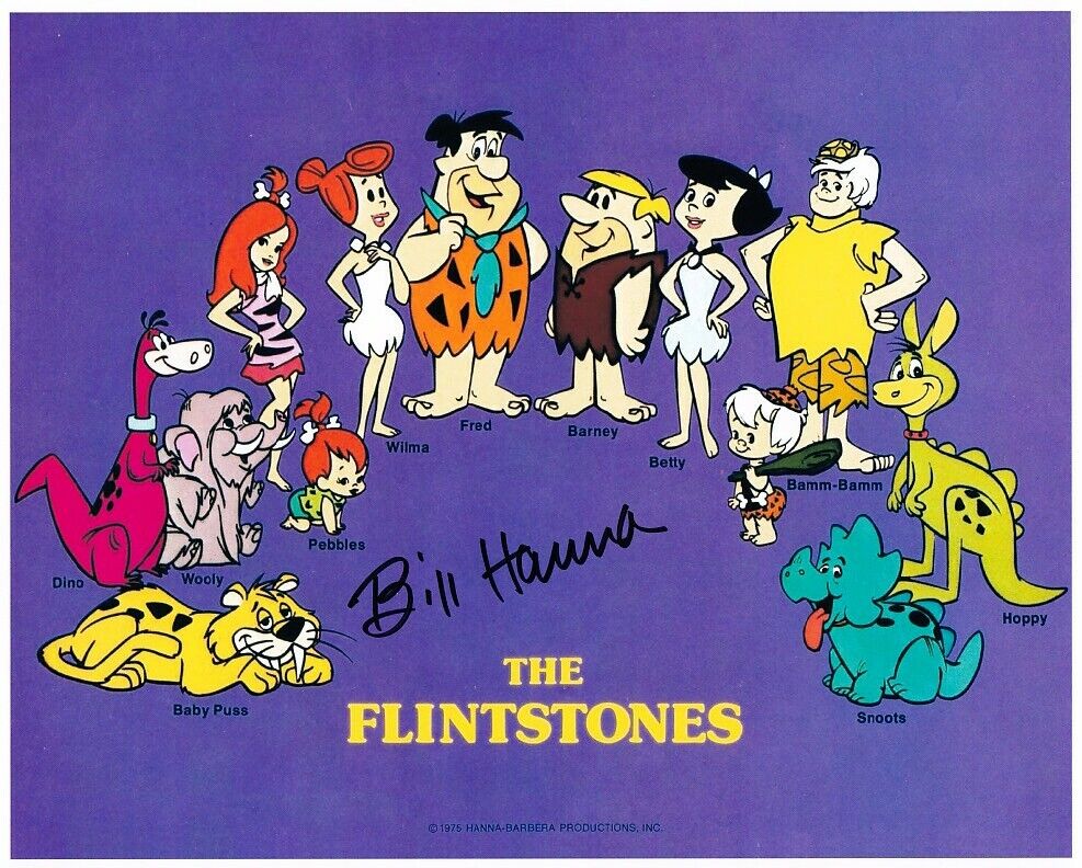 WILLIAM BILL HANNA signed THE FLINTSTONES 8x10 w/ coa FULL CAST COLOR ANIMATION