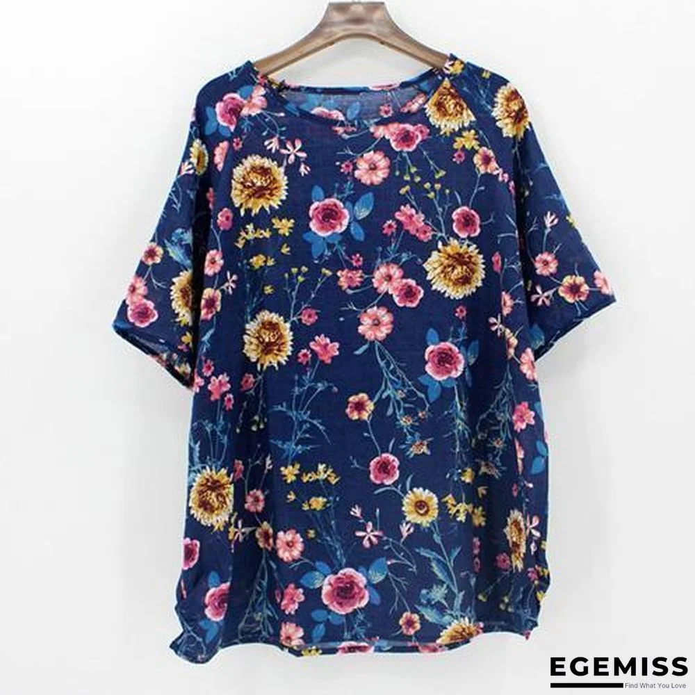 4XL Plus Size Women Batwing Casual Tops Tees Floral Print Cotton Linen Blouses | EGEMISS