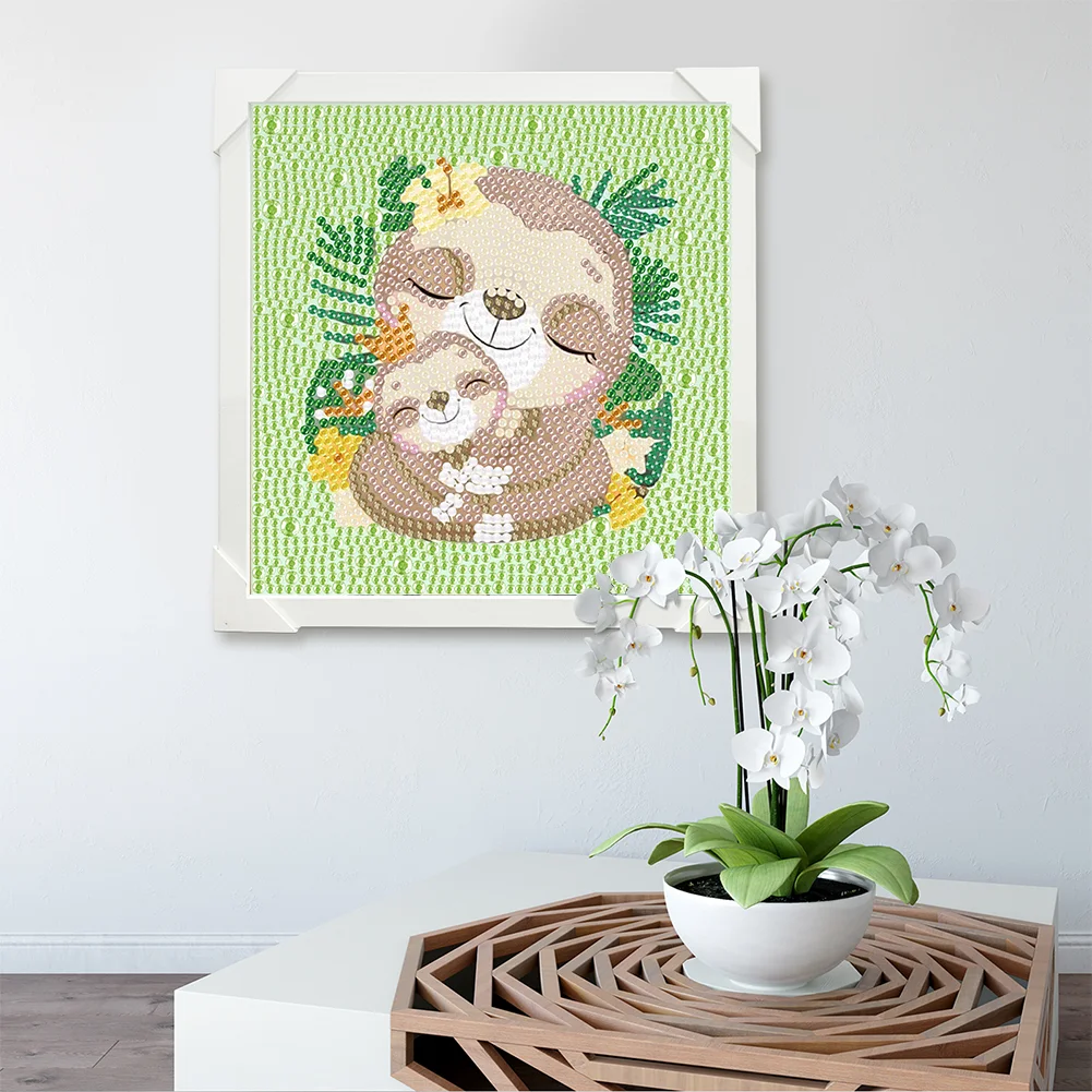 5D DIY Full Round Crystal Rhinestone Diamond Painting Sloth Kit Home Decor Art Craft For Kid(Canvas|15*15cm)【with Wooden Frame】