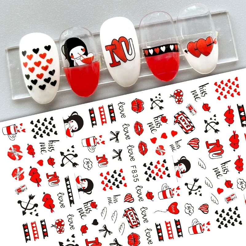 1PC Valentine's Day 3D Nail Stickers Heart Love Self-Adhesive Slider Letters Nail Art Decorations Decals Manicure Accessories