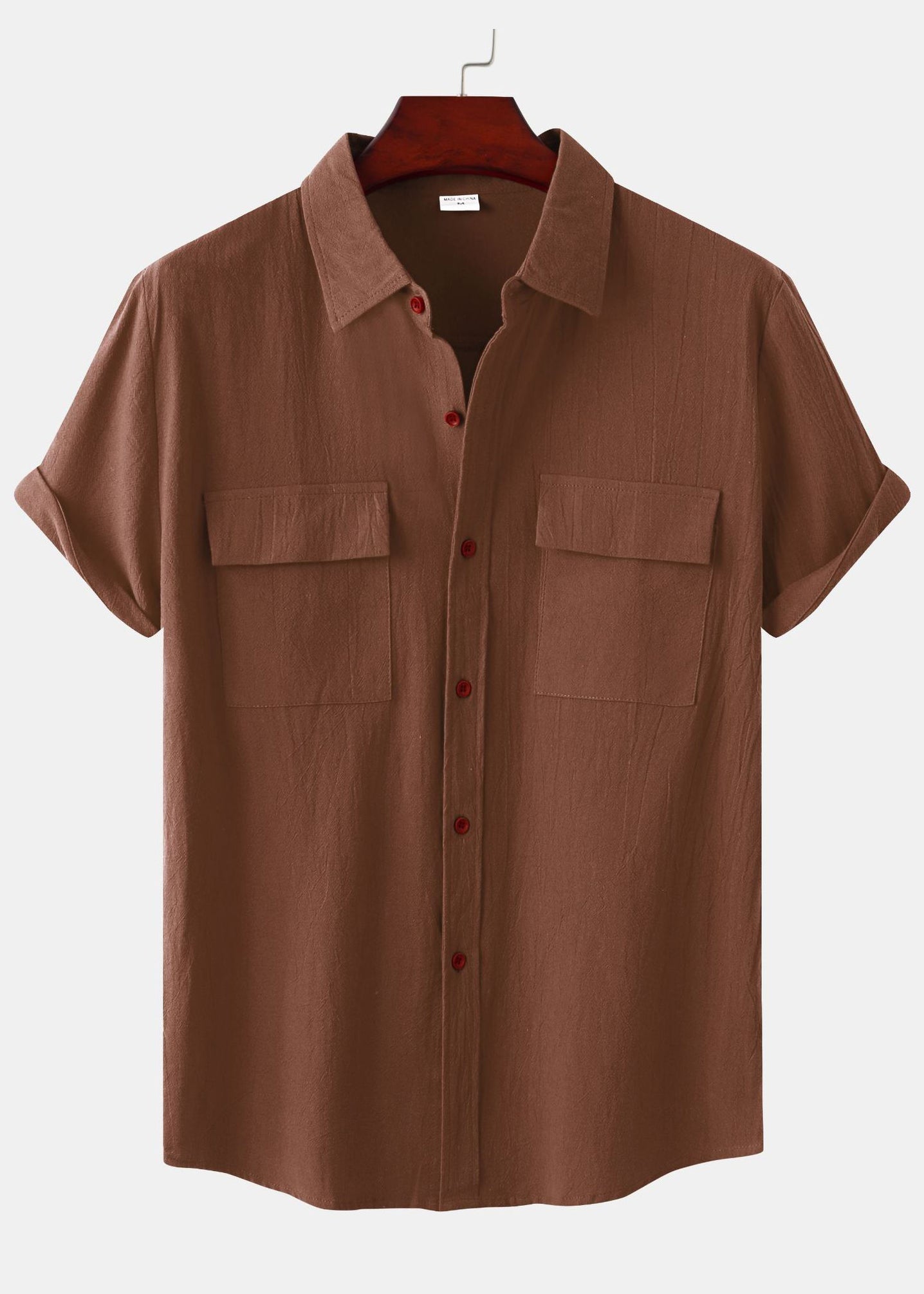Men's Plain Double Pocket Short Sleeve Shirt PLUSCLOTHESMAN