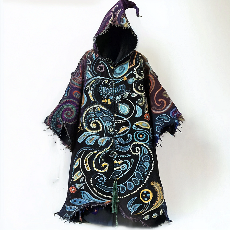 Ethnic print hooded cape robe 8819