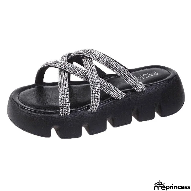 Women's Round Toe PU Slip-On Closure Wedges Casual Slippers