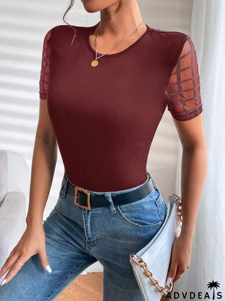 Contrast Mesh Sleeve Tee