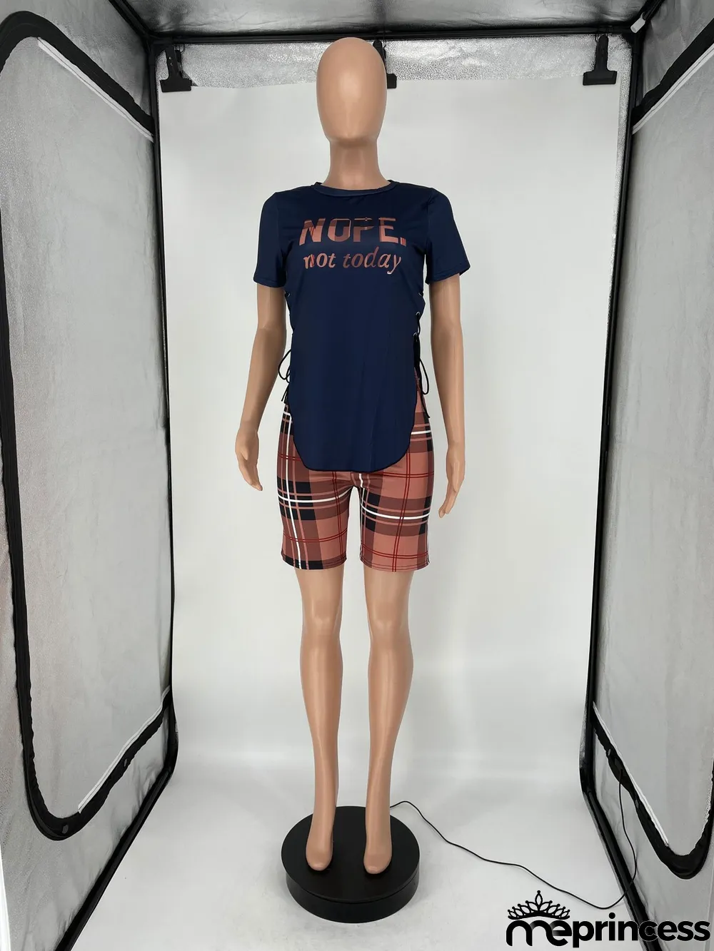 Casual Side Slit Eyelet Strap Print Letters Sports Two-Piece Set