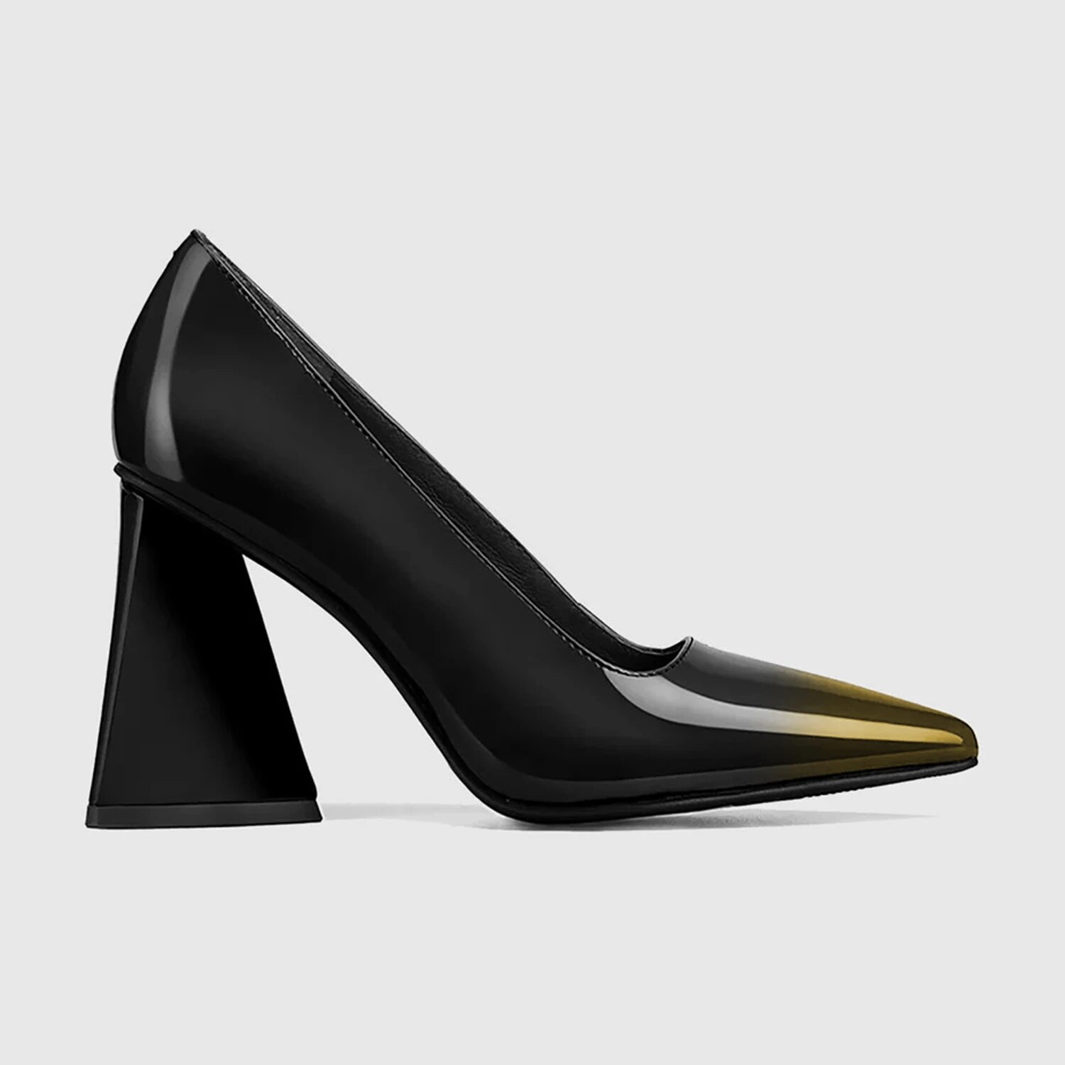 TAAFO High Triangular Heels Black Basic Women's Pumps Pointed Toe Soft Patent Leather Ladies Shoes 