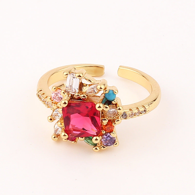 Fashion Women Octagram Flower Copper Electroplating Rings