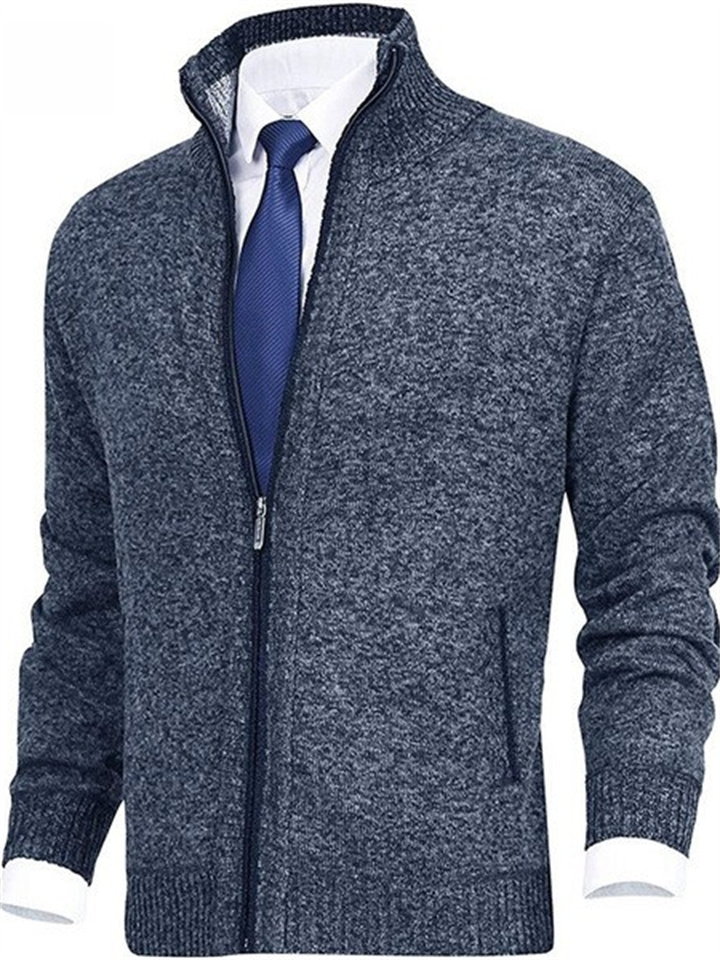 Men's Solid Color Stand Collar Fashion Cardigan Sweater-JRSEE