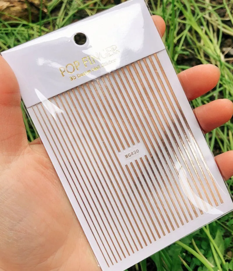 1 Pc Nail Strip Sticker Back Adhesive Decals Black/Gold/Rose Gold/Silver Metal Texture Strip Tape Nail Art Foil DIY Decoration-Nail Inspo