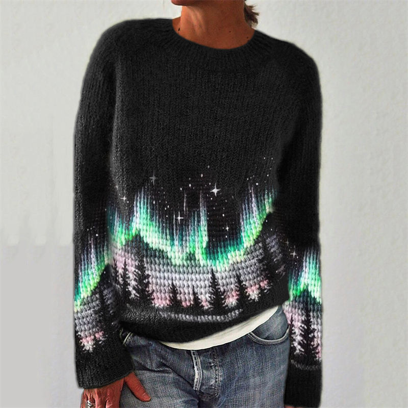 Elegant Aurora Mountains Landscape Cozy Knit Sweater elevenforest