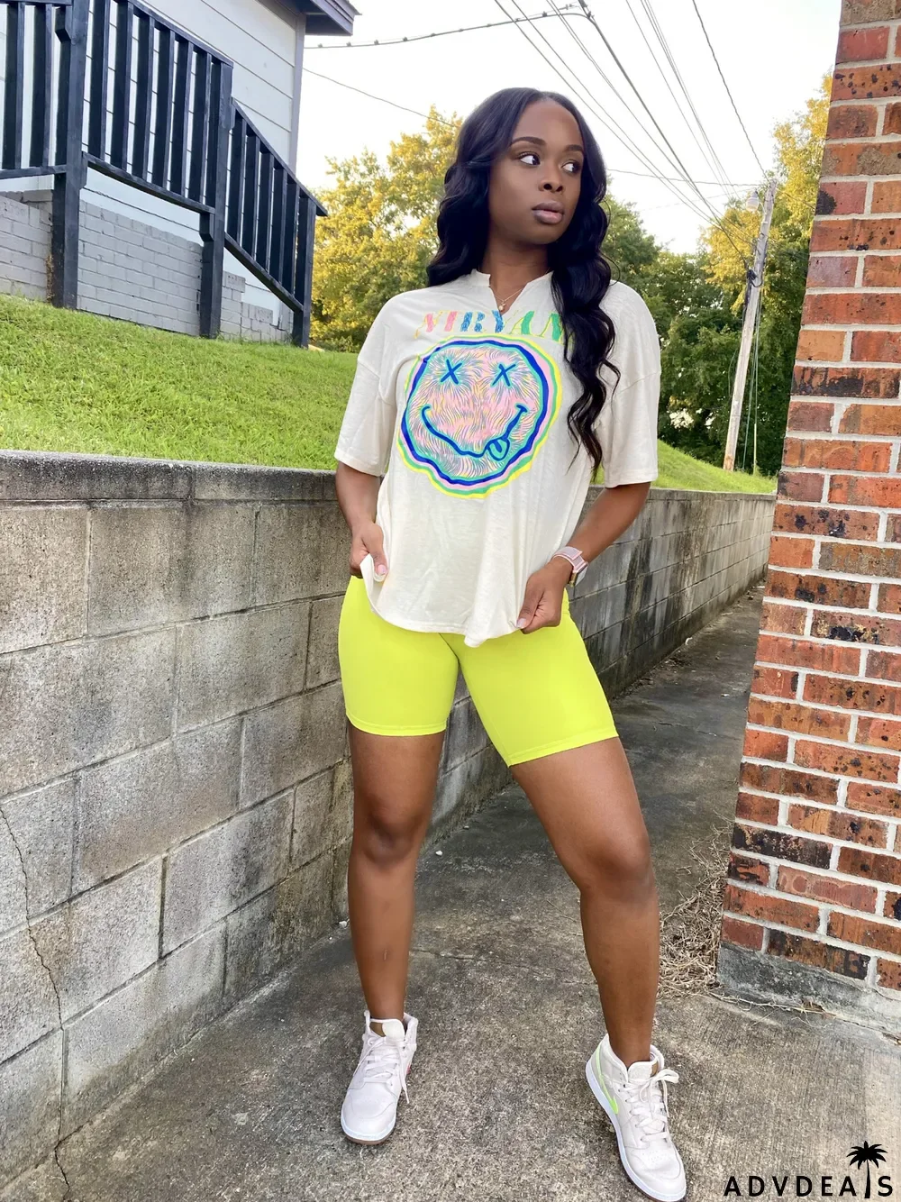 Smiley Print Casual Two-Piece Set