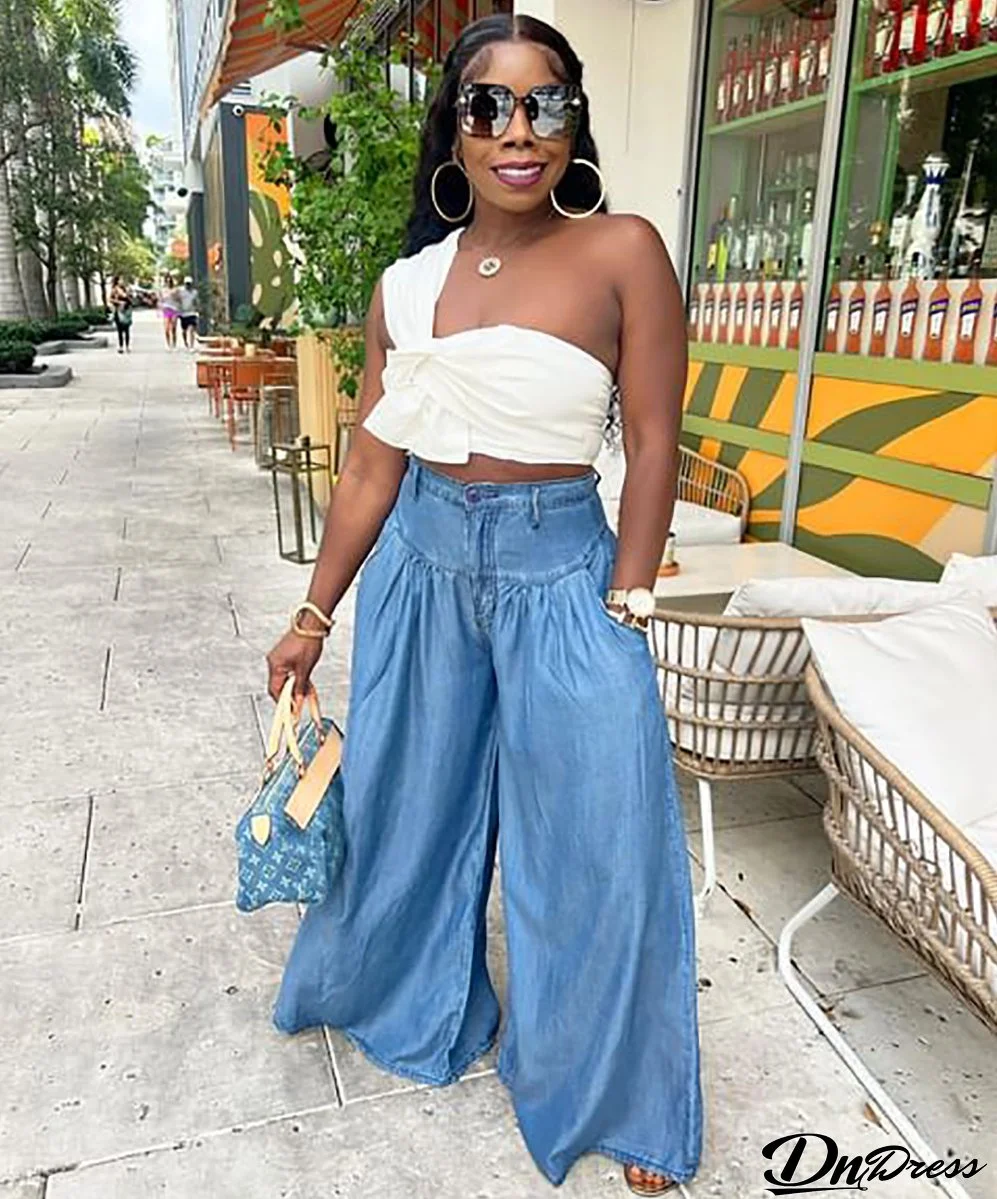 Ladies Casual Pants Style Street Fashion Straight Leg Wide Leg Ladies High Waist Pants