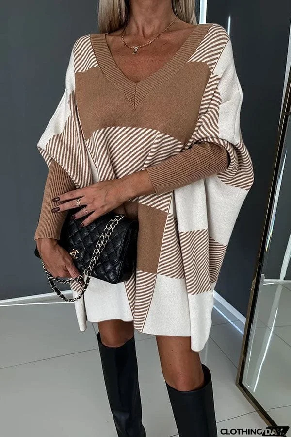 Writing My Own Story Color Block Plaid Cape Loose Sweater