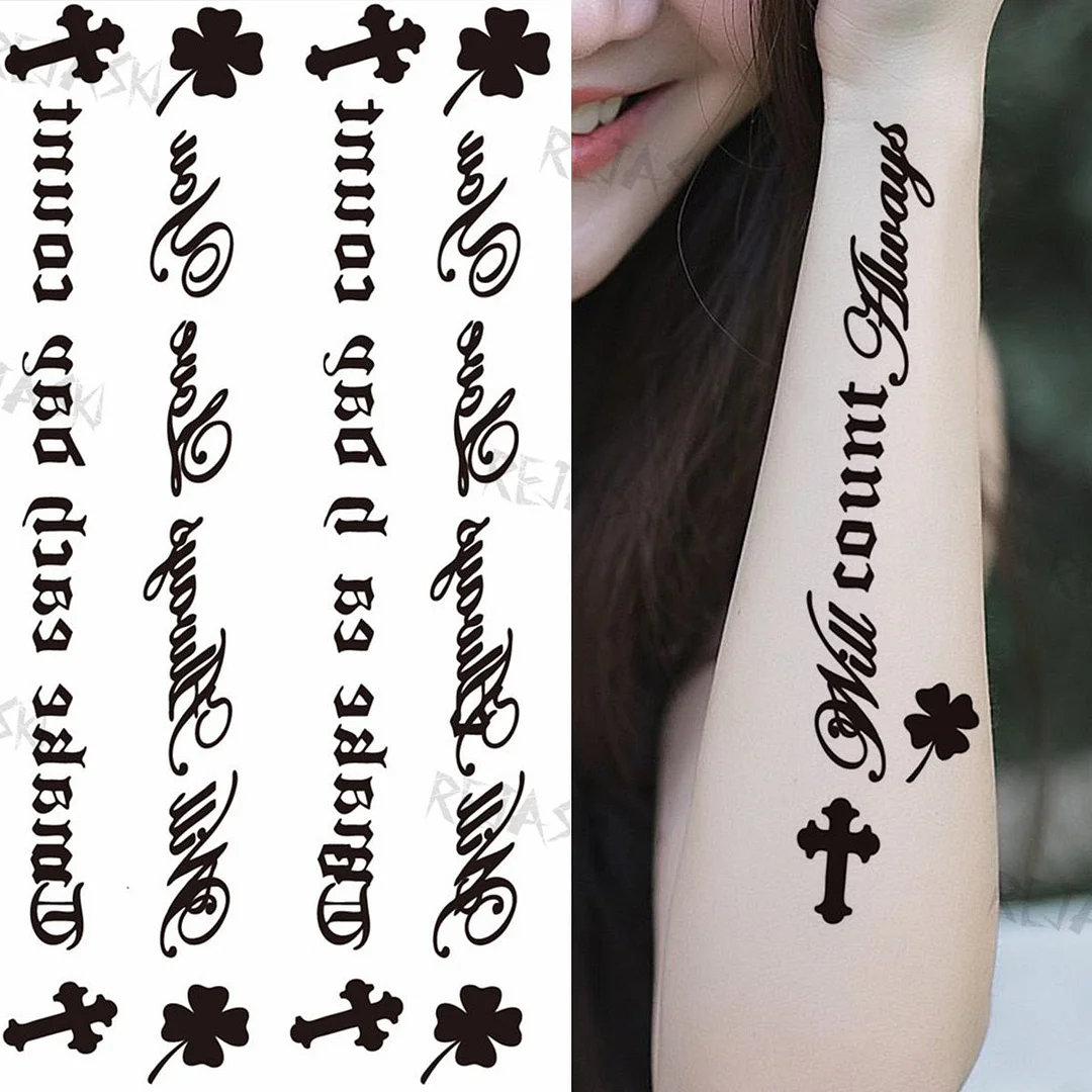 Minimalist Letter Temporary Tattoo For Children Women Small Word Tattoos Sticker Black Endless Heart Fake Tatoos Chains Clavicle