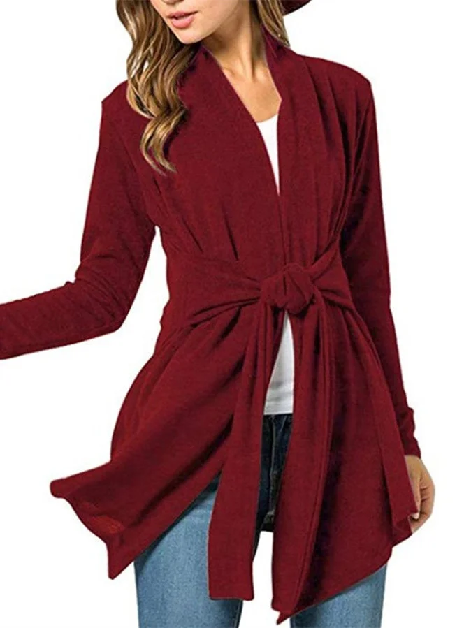 Women's Long Sleeve V-neck Lace-up Cardigan Top