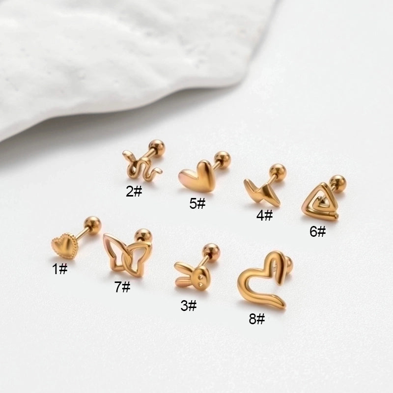 1 Piece Ear Cartilage Rings & Studs Retro Punk Korean Style Heart Shape Butterfly 316L Stainless Steel  Plating