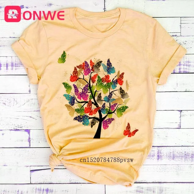 3D Butterfly Tree Print Women T-shirt Summer Casual 90s Harajuku Funny Tshirt Female Soft Short Sleeve Tops,Drop Shipping