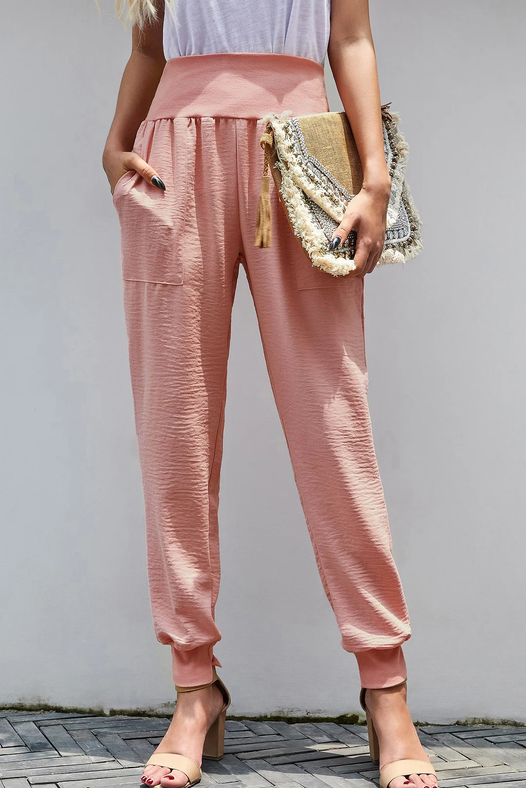 Pink Pocketed Cotton Joggers | IFYHOME