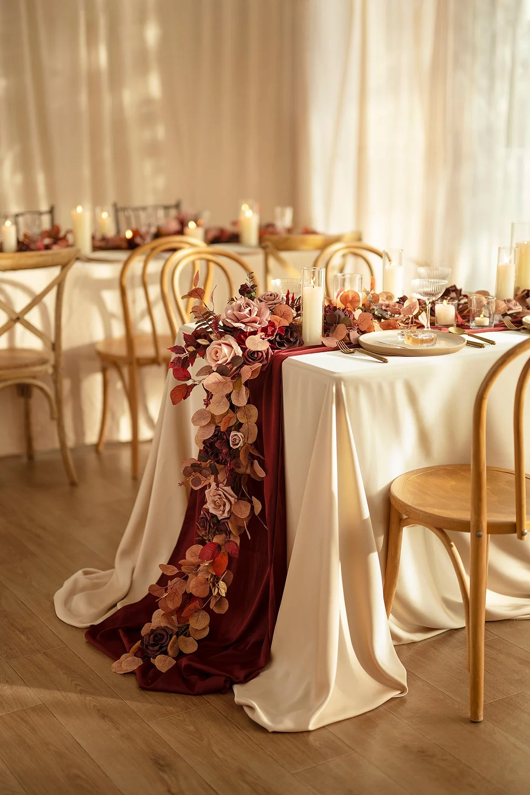 6ft Flower Garland in Burgundy & Dusty Rose