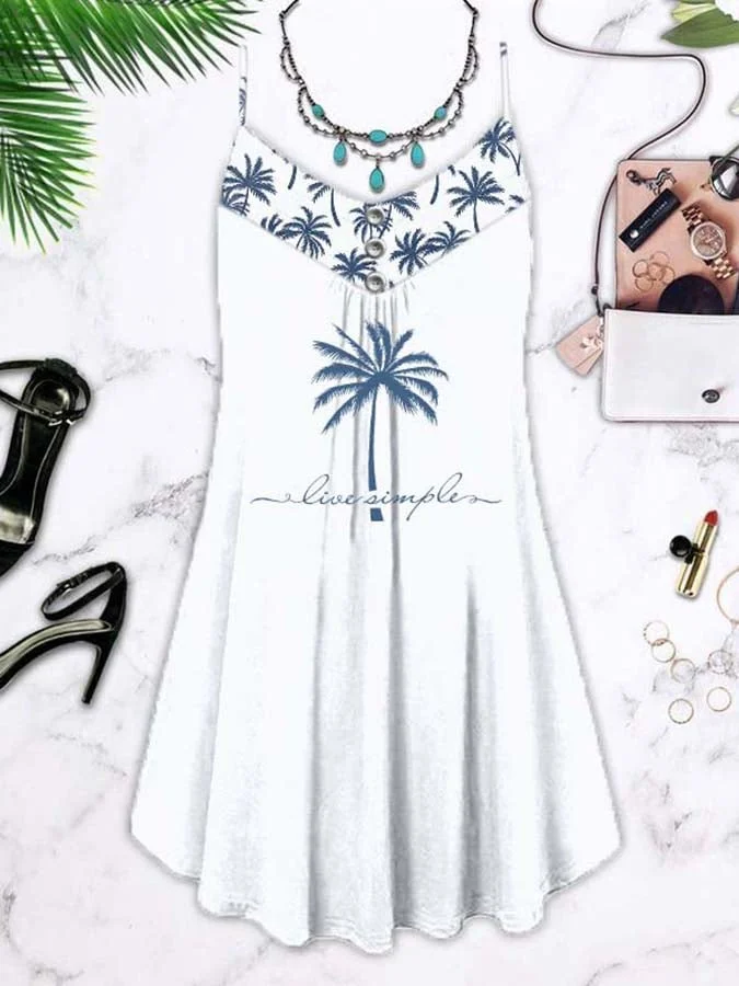 🔥Buy 3 Get 10% Off🔥Live Simple Coconut Tree Sling Print Dress