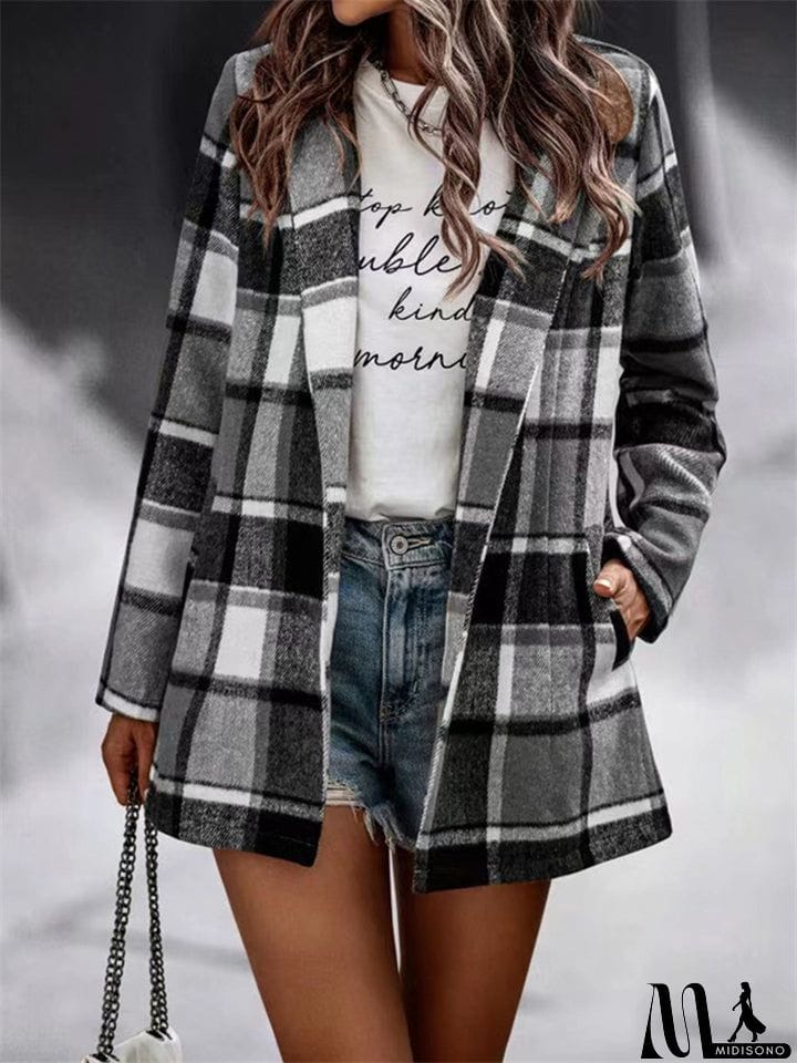 MidiSono - Oversized Plaid Shacket Sweet Flannel Coats for Ladies