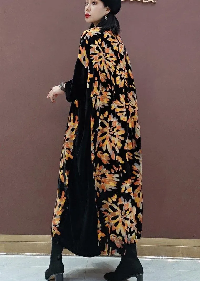Natural V Neck Patchwork Spring Tunics For Women Fabrics Black Print Kaftan Dress