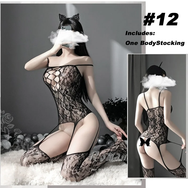 OJBK Sexy Lingerie 16 Types Teddies Fishnet Erotic Outfit Open Crotch Stretch Mesh Body Stockings Elasticity Underwear 2022 New