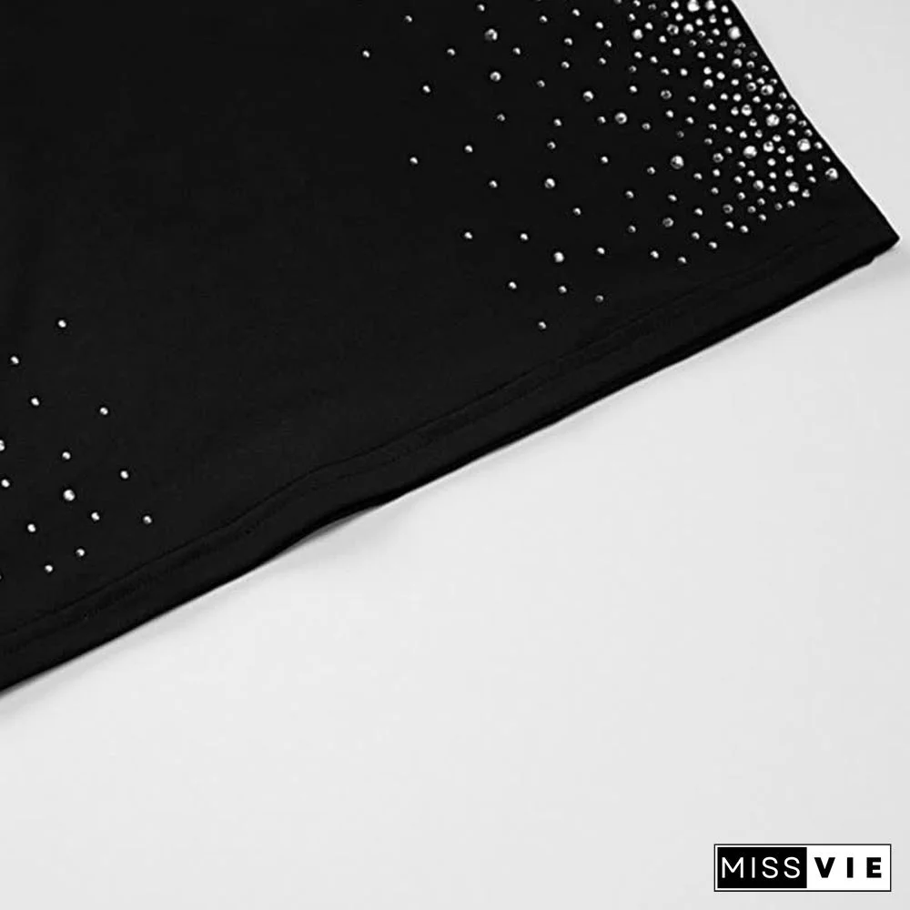 Chic Rhinestone Round Collar Shiny Slim Dress