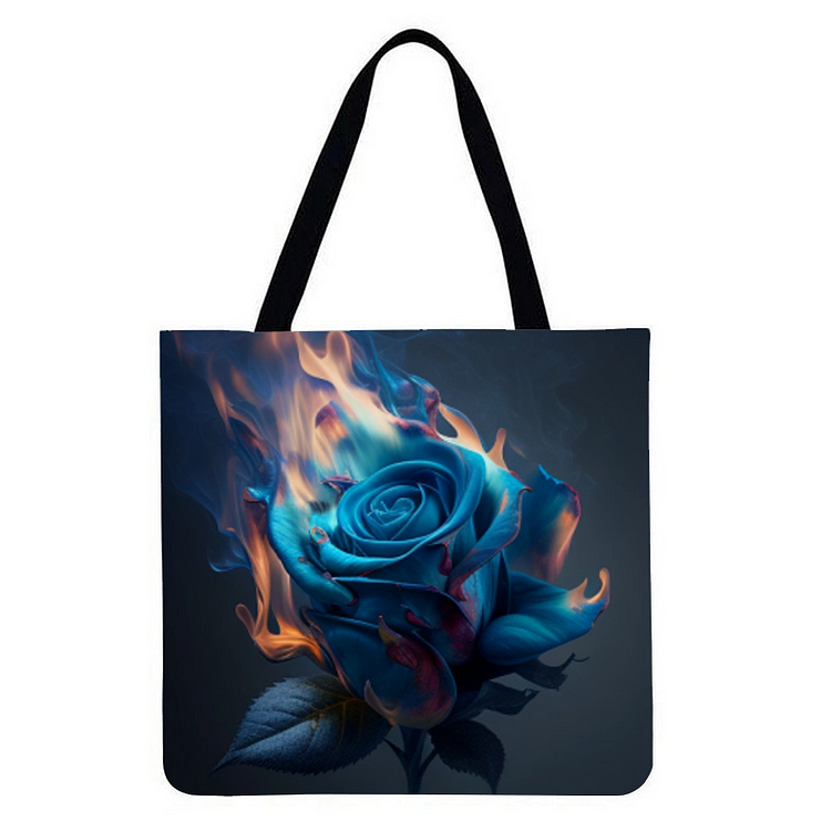 The burning blue rose - Linen Tote Bag