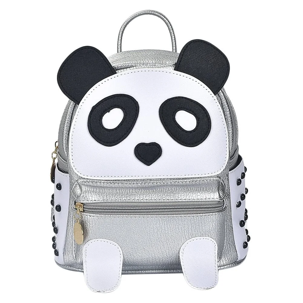 Fashion PU Leather Panda Book Bag Rivet Women Mini Casual Style Panda Backpack