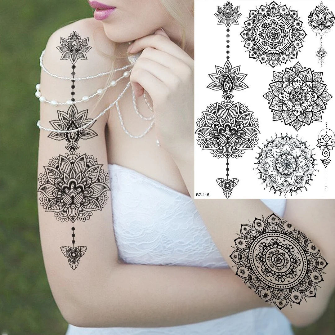 Black Lotus Pendant Sexy Waist Temporary Tattoos For Women Adult Underboob Butterfly Fake Tattoo Sticker 3D Tatoo Paper