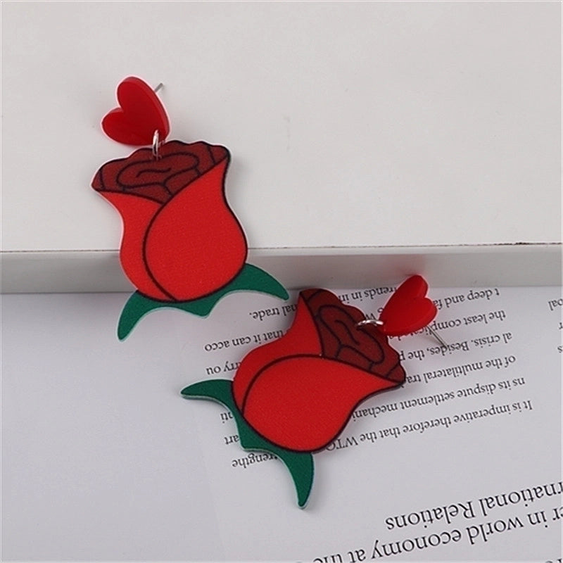1 Pair Cute Bear Heart Shape Rose Arylic Christmas Valentine’s Day Women’s Drop Earrings