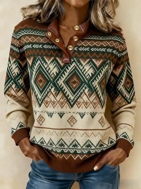 Women'S Casual Color Block Printed Pullover Sweatshirt 