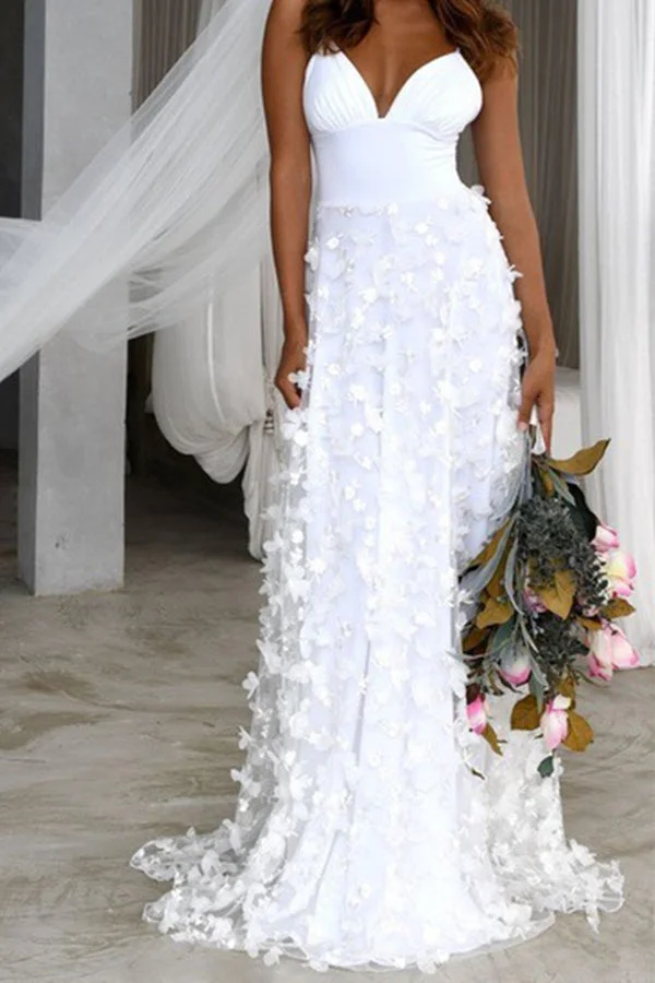 Appliques V-neck Spaghetti Straps Dress
