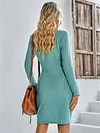 Fashion Round Neck Long Sleeve Solid Color Dress