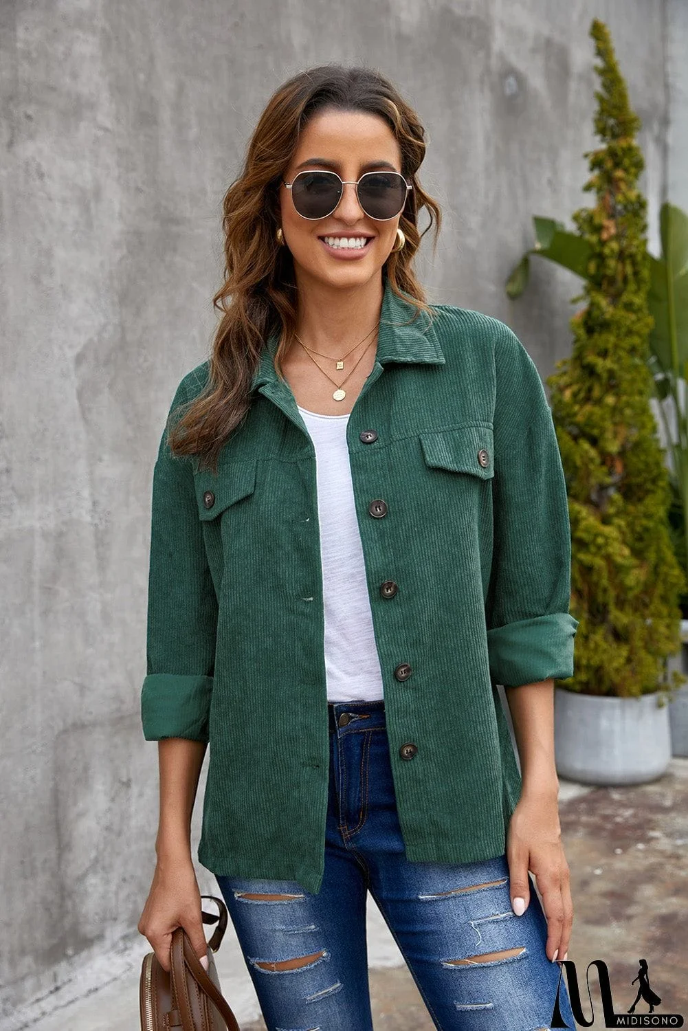 MidiSono - Fall Corduroy Shirt Coat