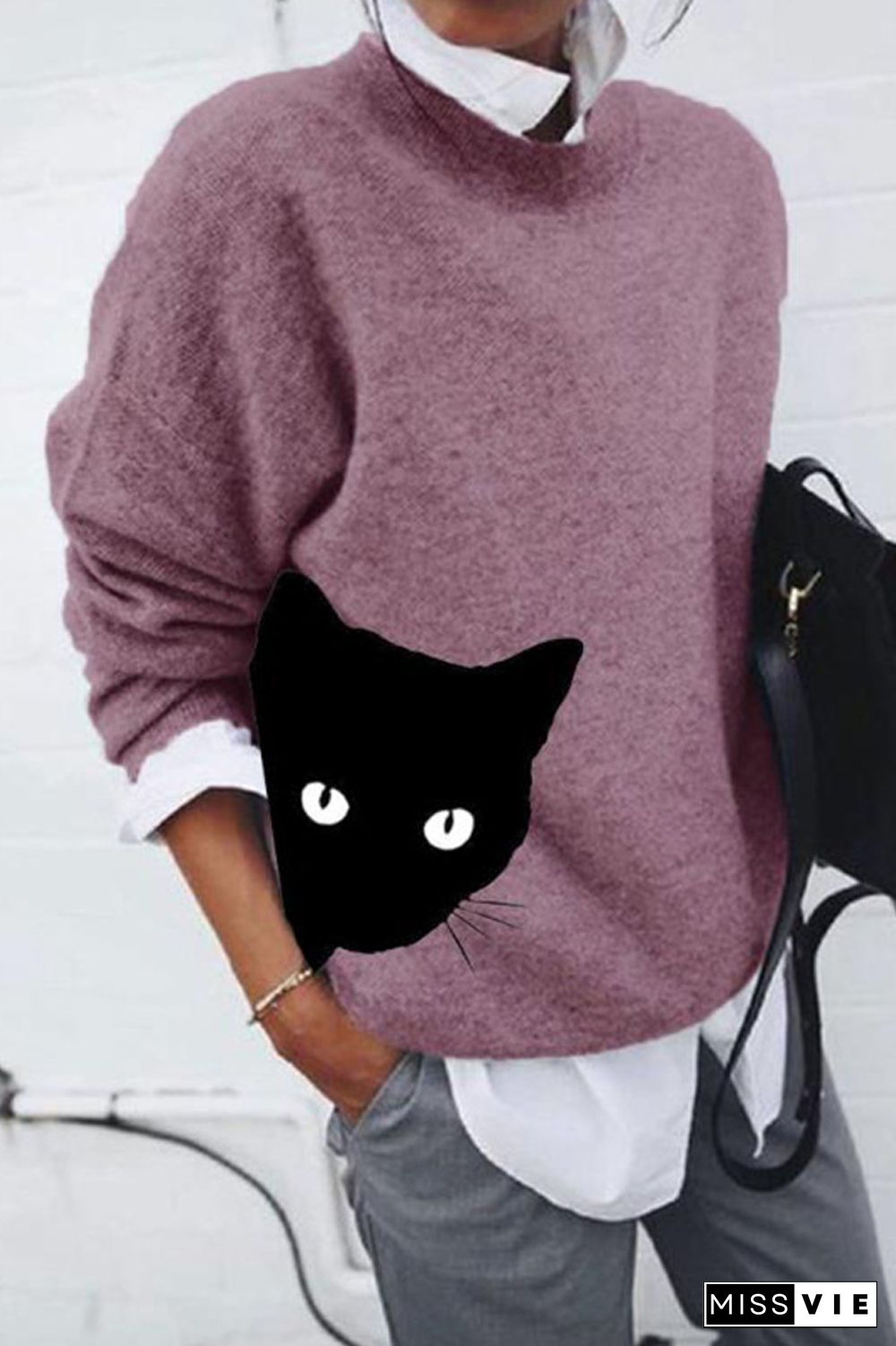 Animal Print Casual Round Neck Sweater