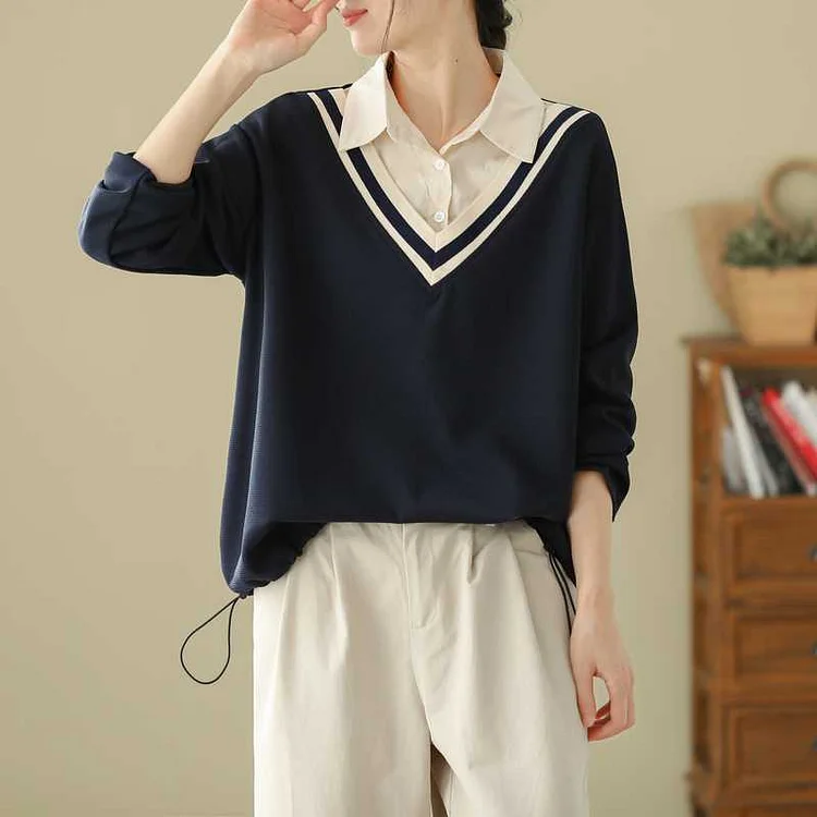 Loose Splicing Long Sleeve Sweatshirt - yankia