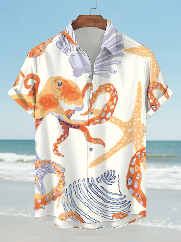 Men's Watercolor Octopus Marine Art Print Shirt