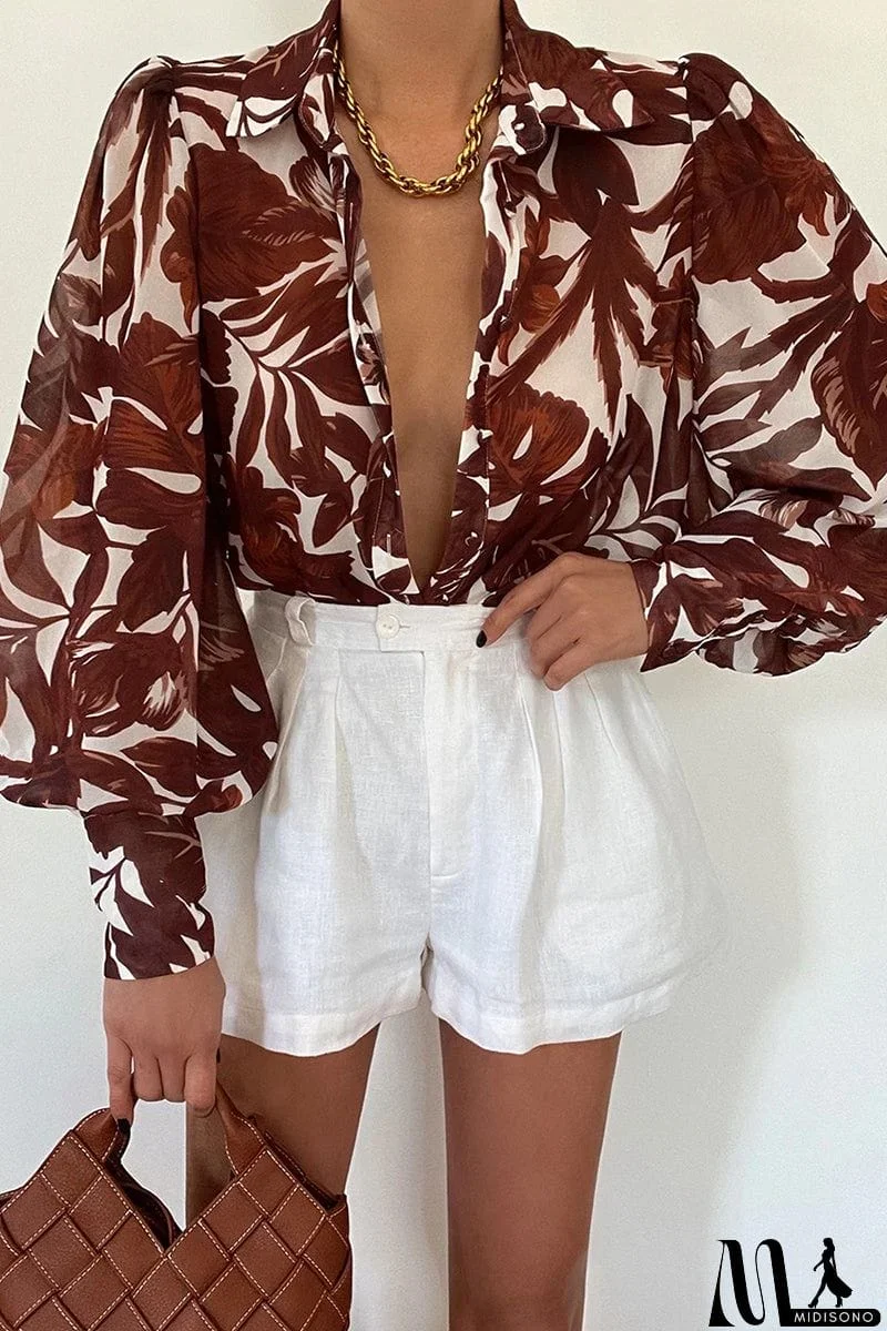 MidiSono - Elegant Floral Patchwork Turndown Collar Tops