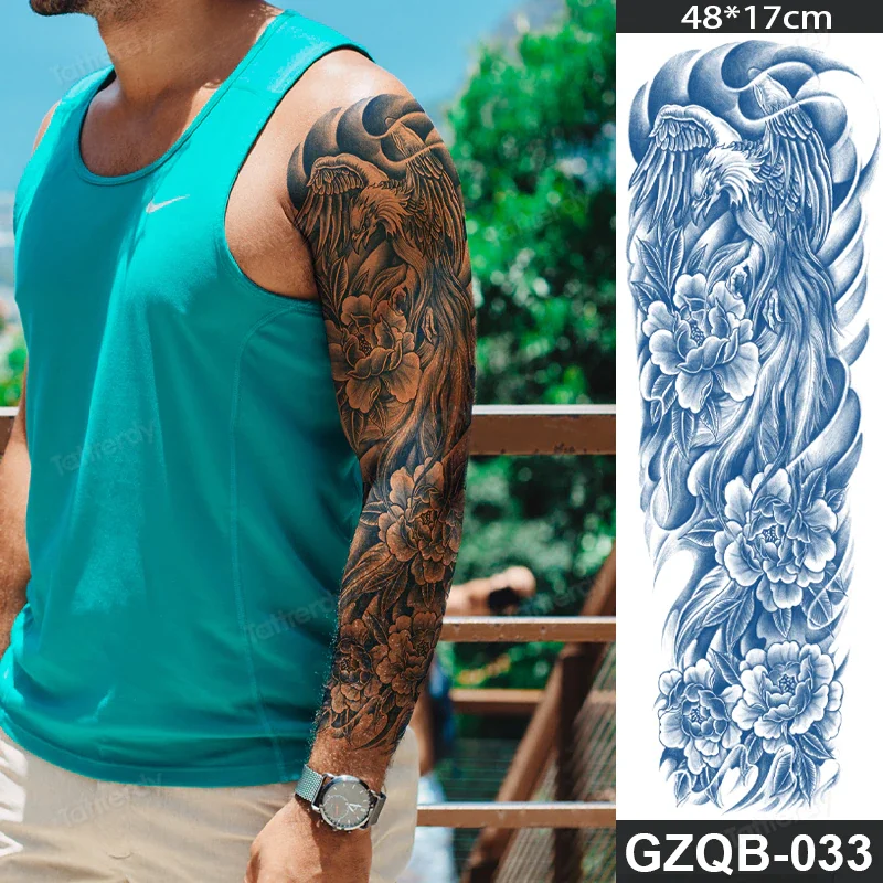 Sdrawing transfer tattoo fake large size full arm tattoo sleeve juice ink long lasting waterproof temporary tattoos men body art 1020-1