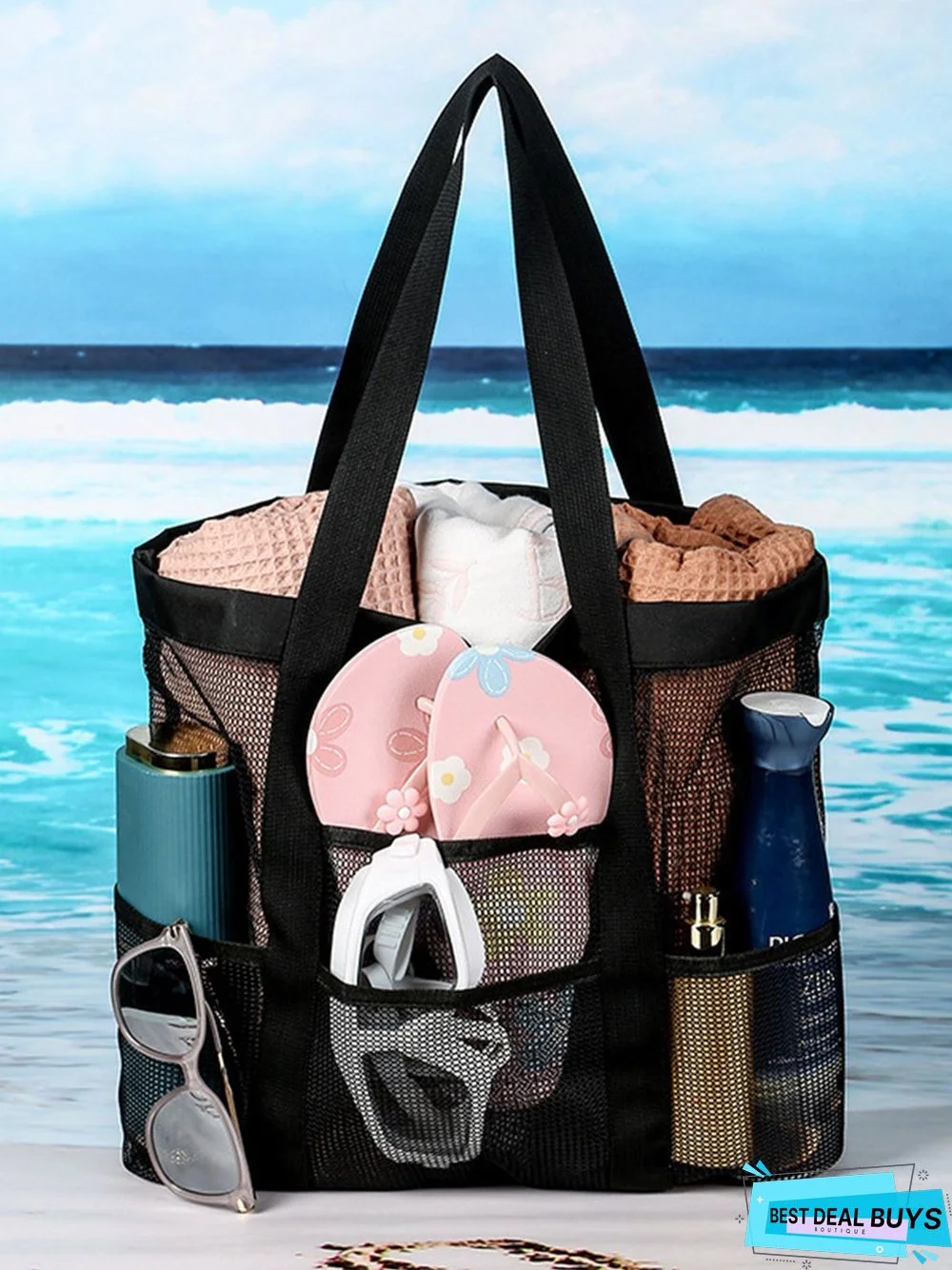 Mesh Shoulder Tote Beach Bag