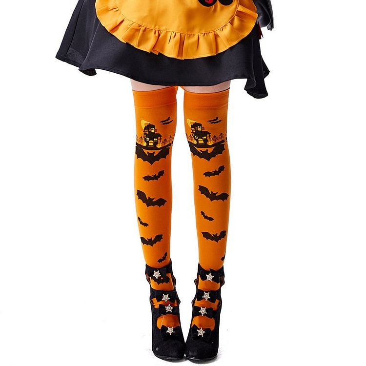 Halloween Cosplay Adult Witch Vampire Bat Pattern Over The Knee Stockings Stockings