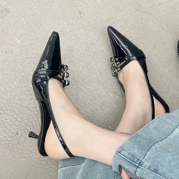 Yyvonne High-Heeled Shoes Red Bag Head Sandals Fairy Shoes 2025 New Summer Black Sharp Sandals Women