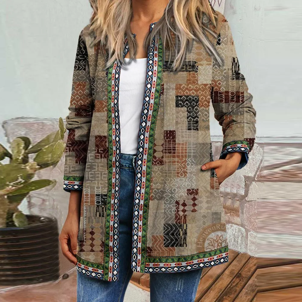Autumn Women Jackets Female Cardigan Loose Streetwear Women Coat Ethnic Pocket Vintage Anti-shrinking Women Coat Loose Outerwear