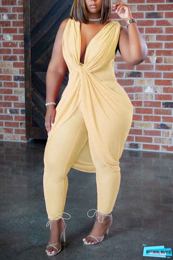 Fashion Elegant V Neck Sleeveless Curves Jumpsuit