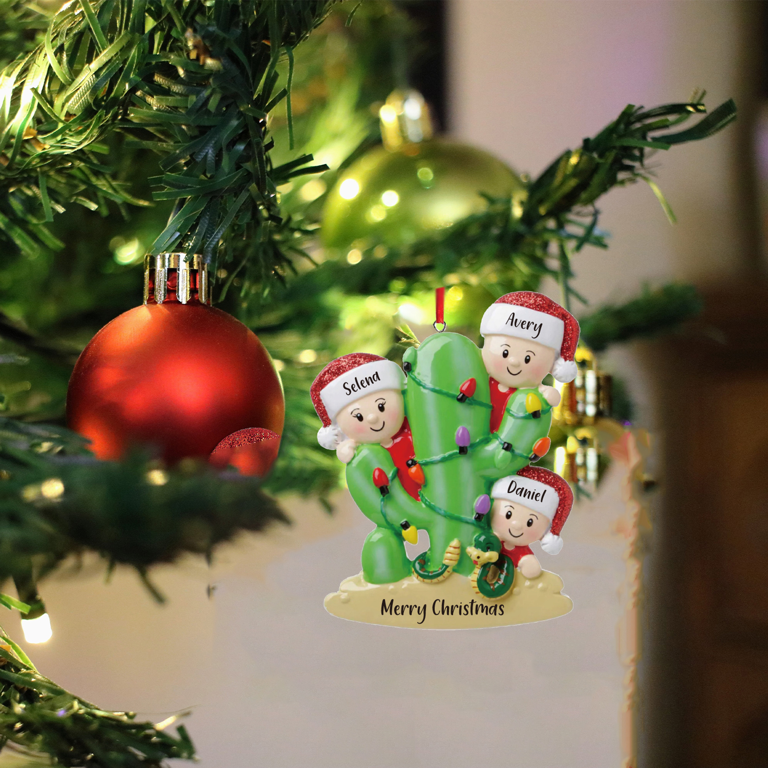 Bianco Natale mille candele... Ornamenti cactus ciondolo per albero di Natale 3 nomi personalizzati