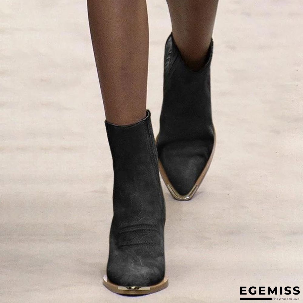 Chunky Heel Pointed Ankle Boots | EGEMISS