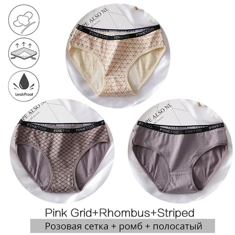 FINETOO Menstrual Panties Women Low-rise Priting Leak Physiological Underwear Ladies Period Proof Briefs Underpants Female Panty
